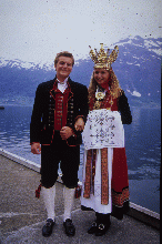 A Hardanger couple in traditional clothing.